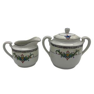 Hand Painted Trico Nagoya Japan China Sugar Bowl & Creamer Floral Pattern